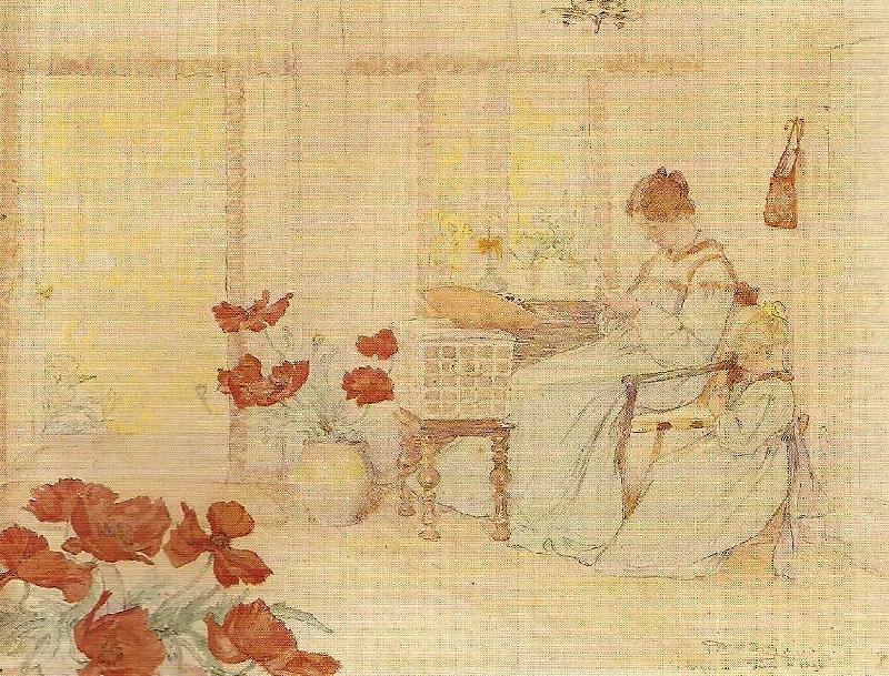 Peter Severin Kroyer marie og vibeke kroyer haeklende i hjemmet ved skagen plantage china oil painting image